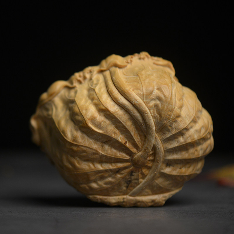 莆作 黄杨木手工雕刻笔洗荷叶 文房用品观赏摆件