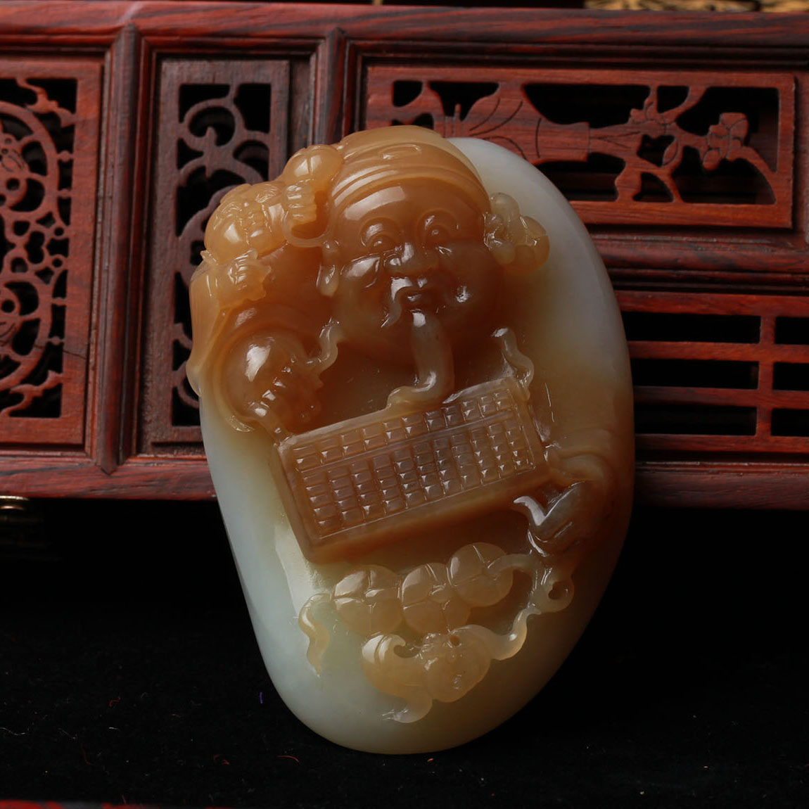 省级玉雕大师魏杰作品 和田玉糖白玉财神把件 189.88克 a084