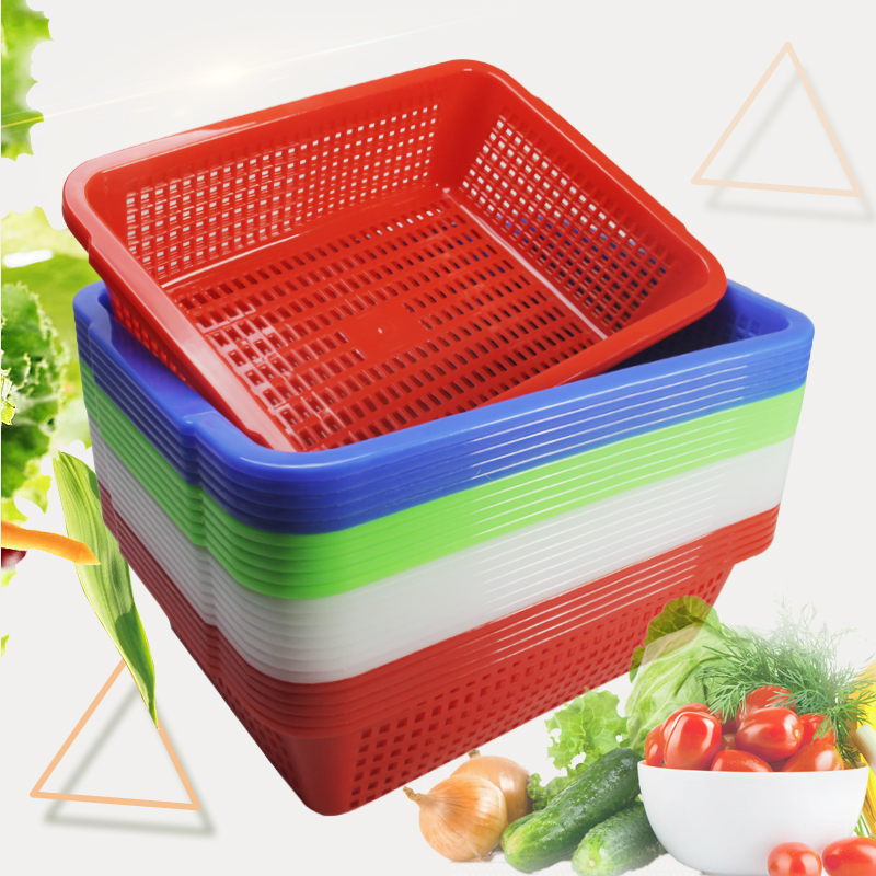 特价收纳篮 塑料_厨房装菜篮收纳塑料篮子框筐长方形沥水镂空厨房家