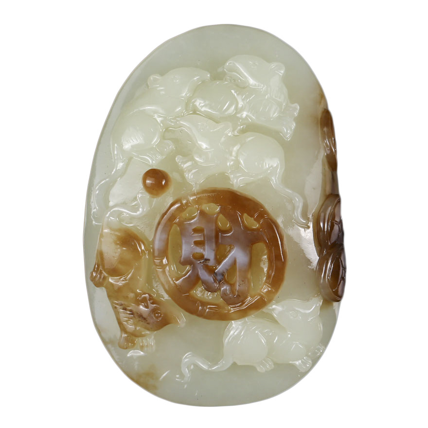 【五鼠运财】崔照乐玉雕工作室出品 和田玉挂件 104.46g lm221