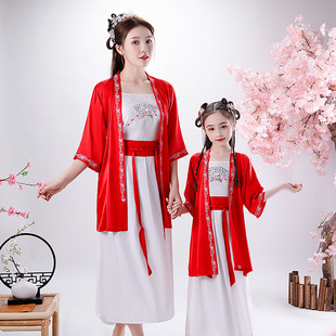 跨境春款汉服 新款亲子装母女装连衣裙 中国风古装女童汉服套装