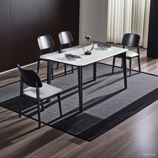 大理石餐桌家用意式轻奢现代简约实木高级长方形微晶石餐桌椅组合