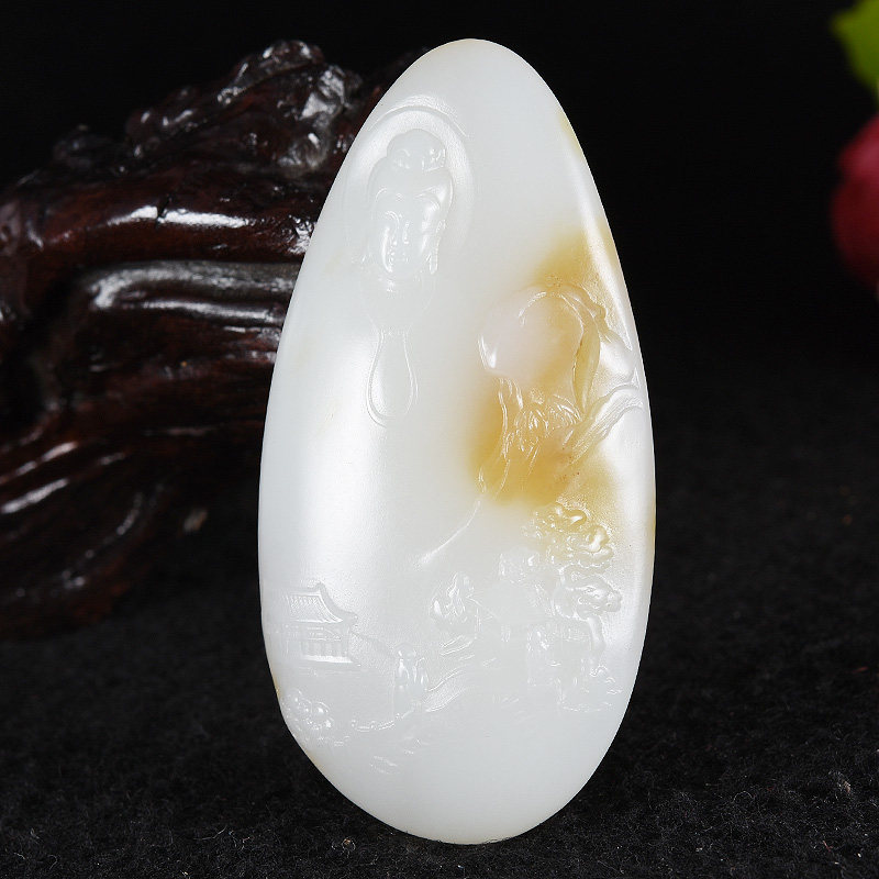 省级玉雕大师时晓铎作品 和田玉 求佛挂件 38.07克