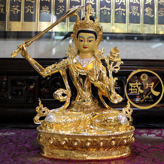 正品铜鎏金藏传密宗佛像文殊师利智慧菩萨文殊菩萨家用客厅摆件