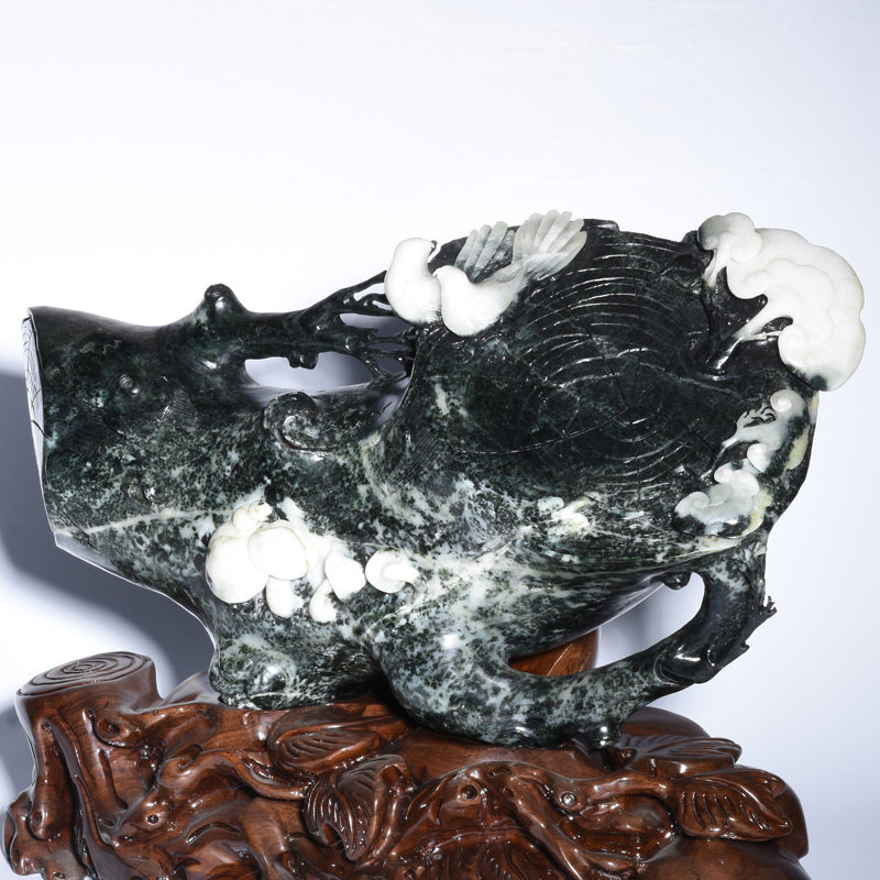 南阳玉雕镇平大师独山玉拍卖二 中国四大名玉 独山玉 枯木逢春 摆件