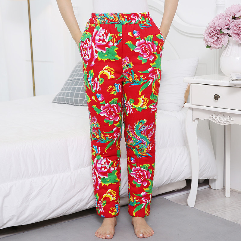 纯棉花东北大花布棉花棉裤冬季女装成人手工加厚中老年人高腰裤子