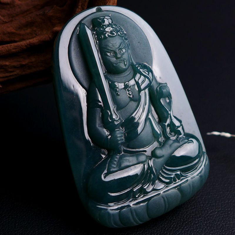 【老坑蓝水不动明王】缅甸翡翠a货正装不动明王吊坠 45.66