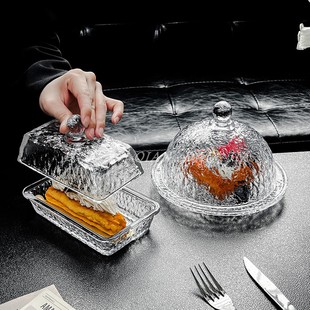 ins风玻璃甜品盘托盘带盖蛋糕盘水果试吃盘点心展示托盘高级感盘