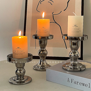 ins风法式罗马柱高级感水晶玻璃烛台蜡烛复古桌摆装饰品婚庆道具
