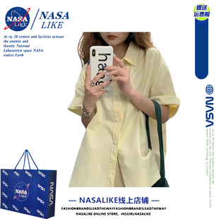 NASA法式奶黄色短袖衬衫女2024夏季款设计感洋气独特绝美外穿上衣