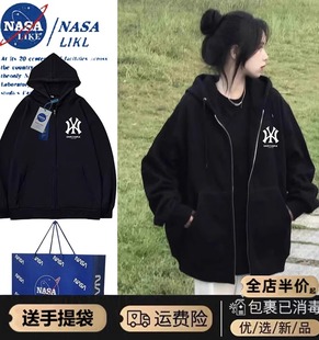 NASA美式情侣男女款oversize连帽卫衣女春秋薄款外套加绒上衣冬季