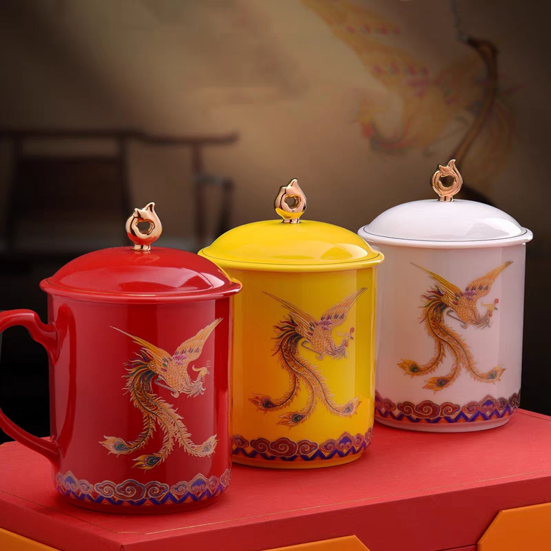 龙年礼品龙凤呈祥对杯中式中国风文创水杯结婚带盖大容量陶瓷泡茶