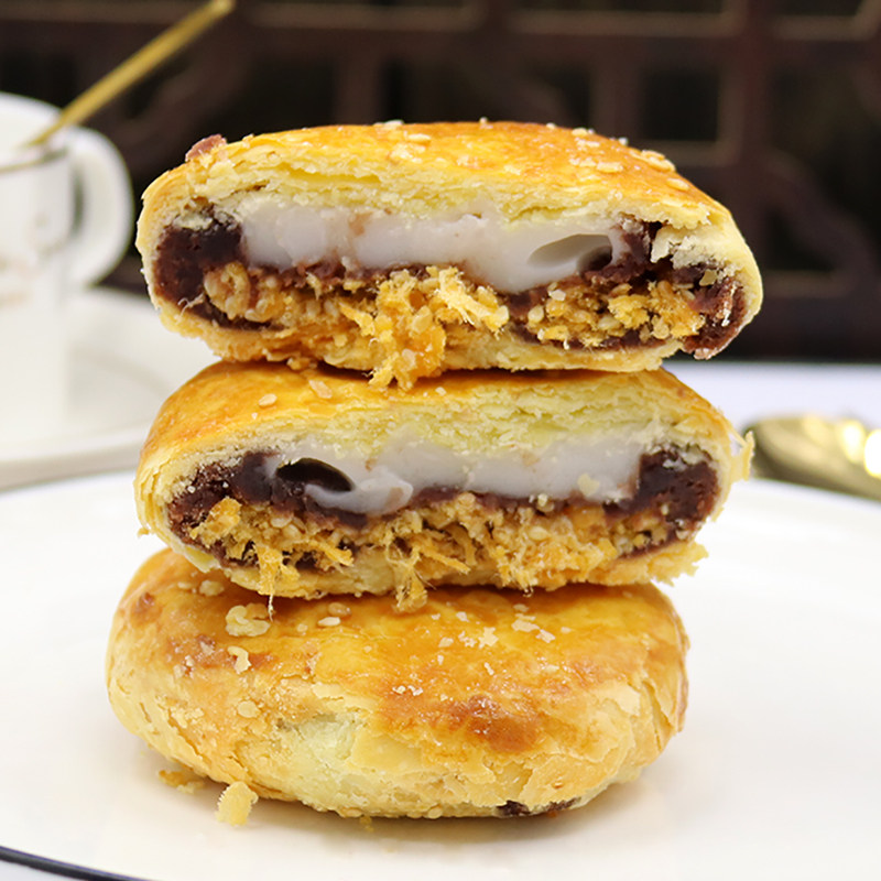 手作现烤 鸳鸯饼红豆麻薯q饼馅中馅酥皮台湾传统糕点260g古早万丹