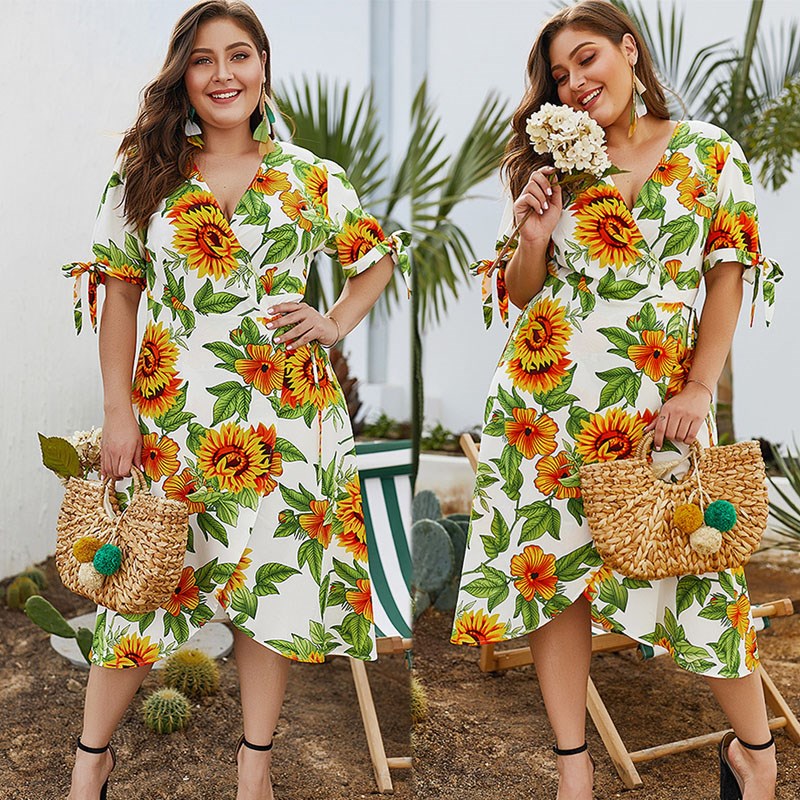 Plus Size Dress Women Boho Casual V Neck Midi Dresses XL 4XL|ruв категории Женская одежда, женской одежды - от Buy2taobao.com для оказания профессиональной услуги покупки агента Taobao