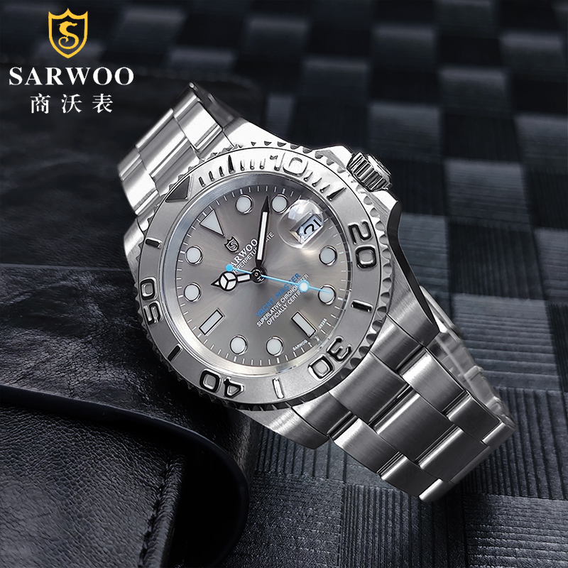 sarwoo商沃灰游艇进口机芯全自动机械腕表夜光防水男士商务手表