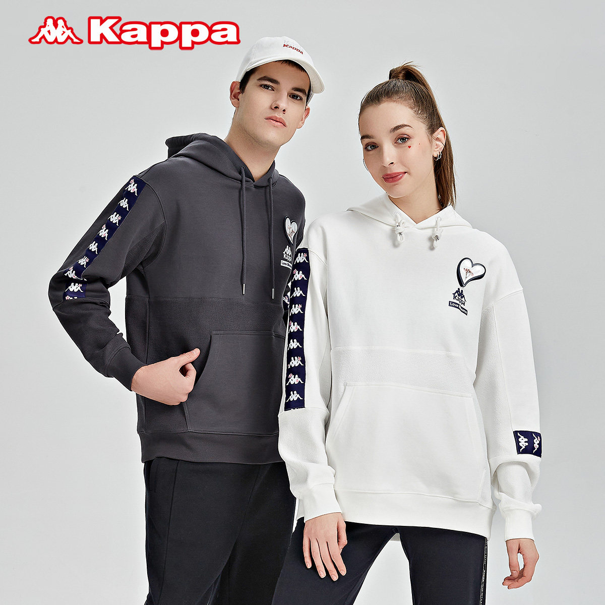 kappa卡帕串标情人节款套头帽衫2021新情侣男女运动卫衣休闲外套