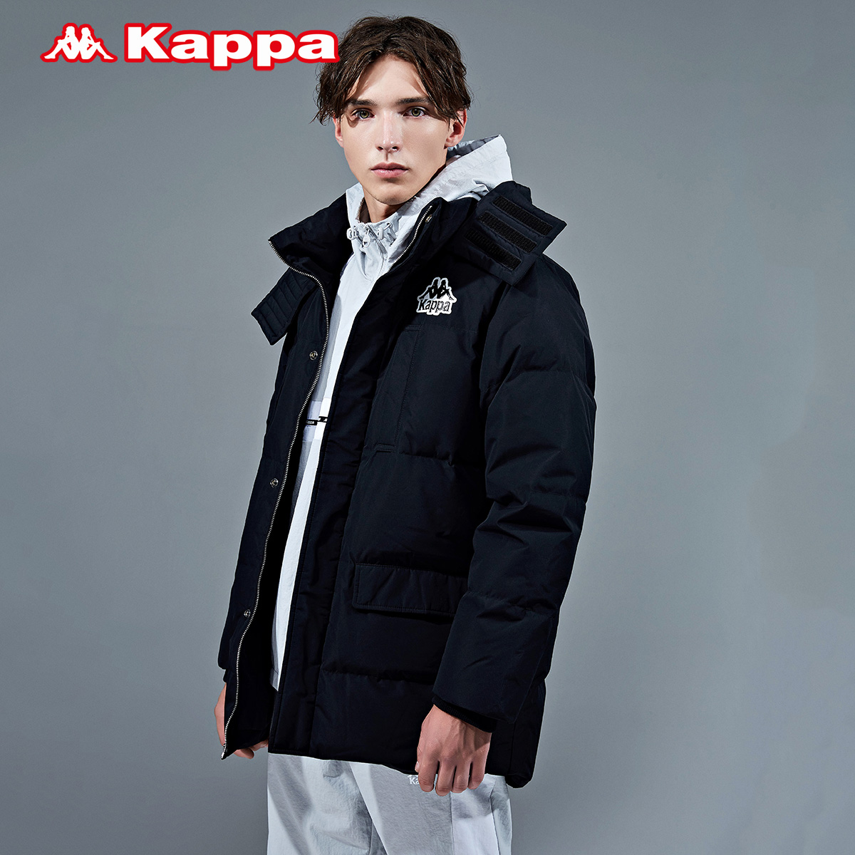 kappa卡帕男连帽中长羽绒服防寒服保暖外套2020款k0952yy71d