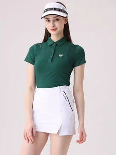 乐为高尔夫女装新款短袖韩版墨绿golf服装女士上衣春夏2024网球裙