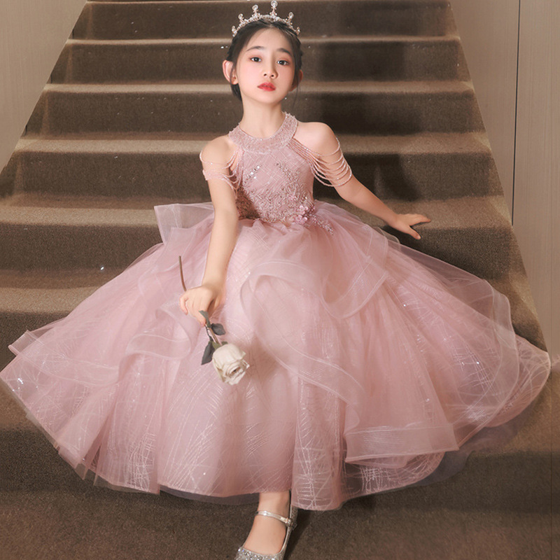 女童10岁生日公主蓬蓬裙轻奢挂脖礼服花童礼服儿童主持人钢琴演奏