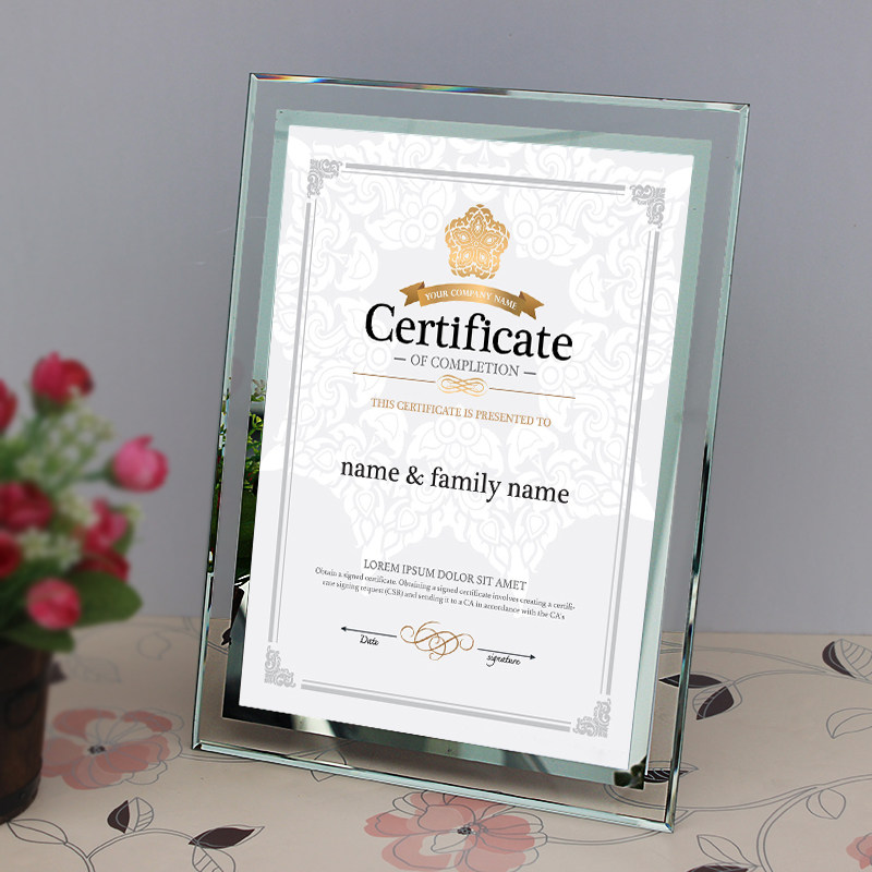 玻璃框架透明_获奖表彰证书设计水晶玻璃透明相框摆台授权证书框a4