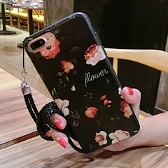 浮雕花朵苹果7plus手机壳 iphone6s硅胶软套6p5.5挂绳防摔女款潮7