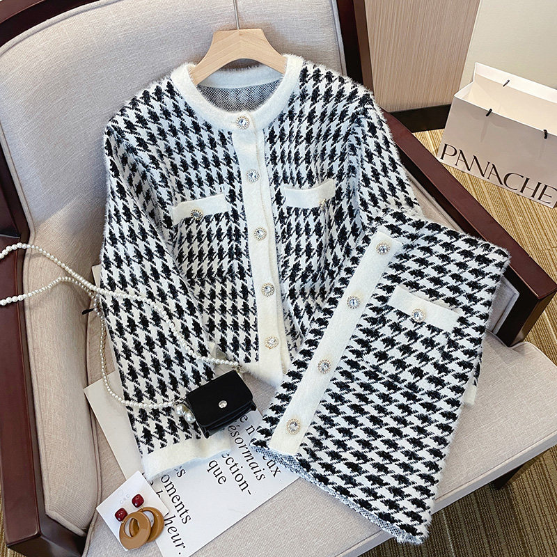 初秋新款女装套装小香风外套女格纹裙气质名媛两件套2022秋冬爆款