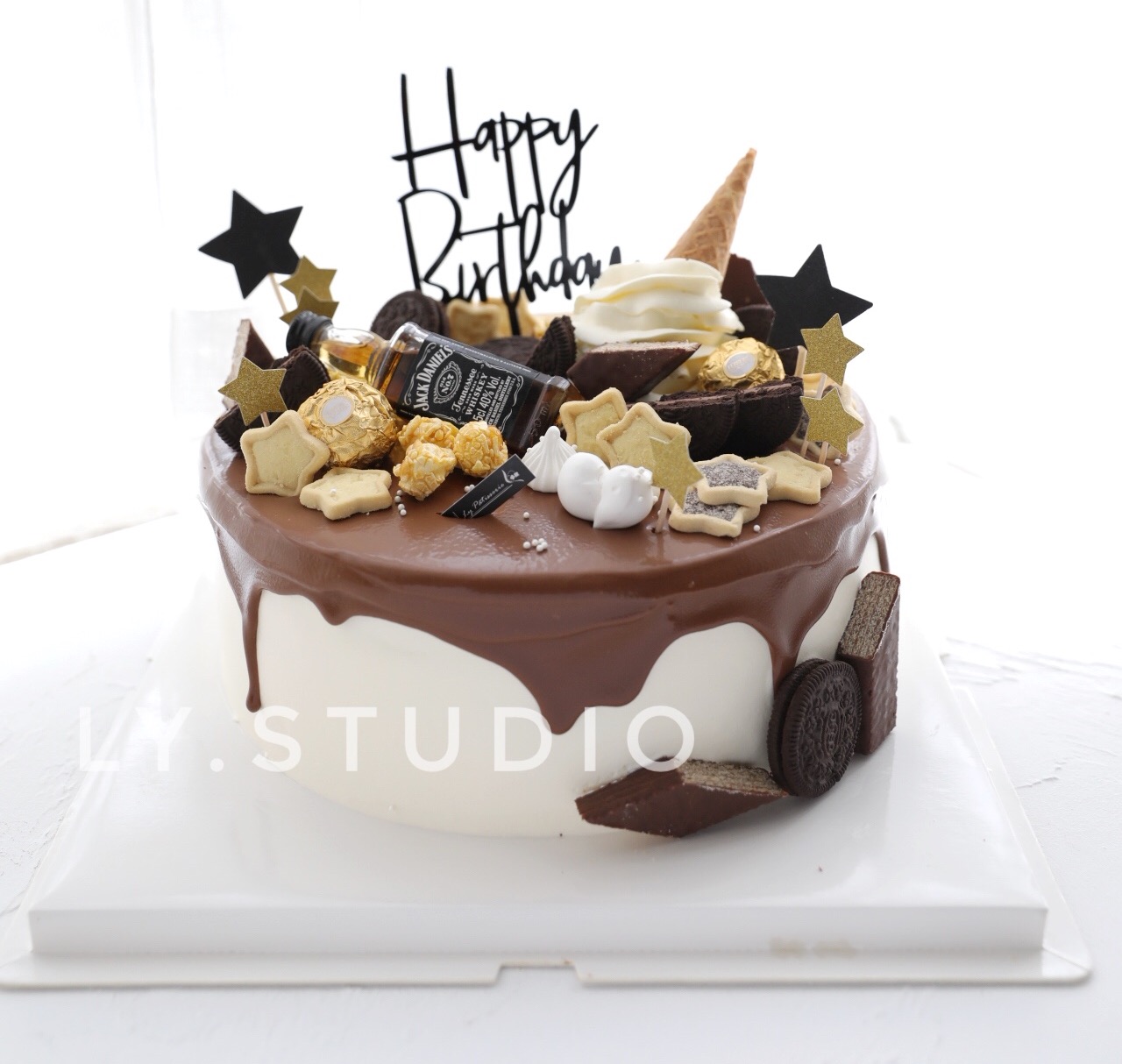 麓屿ins网红巧克力淋面酒瓶生日蛋糕 抖音创意蛋糕送男友 厦门