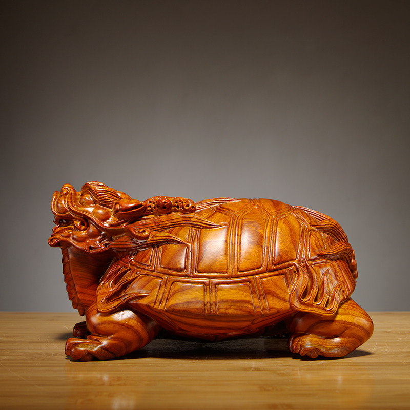 花梨木雕龙龟摆件客厅家居装饰龙头龟家居客厅办公摆设红木工艺品