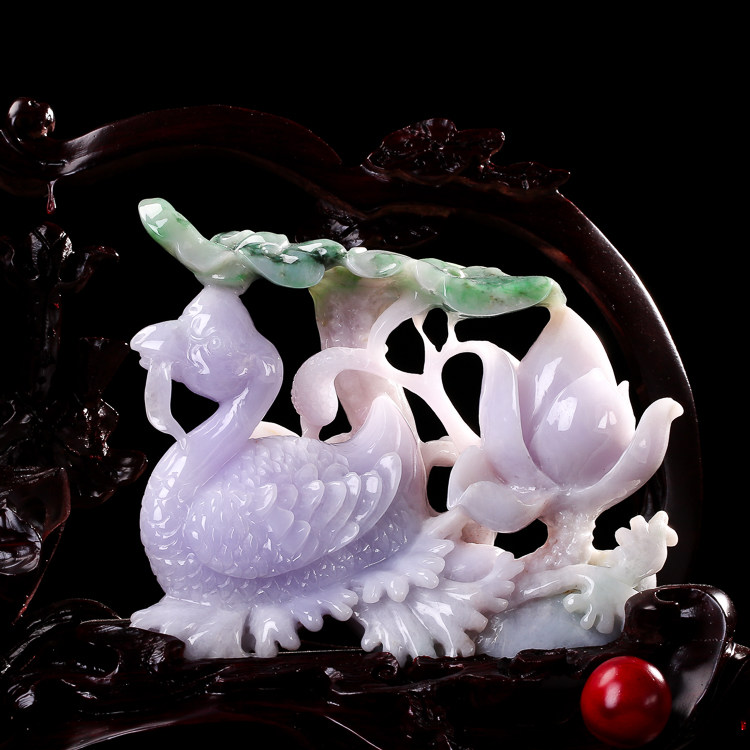 《和和美美》糯种缅甸翡翠a货花鸟摆件 1.7kg
