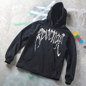 正确过验revenge龙骨骷髅头梵文潮牌黑色纯棉长袖连帽套头卫衣