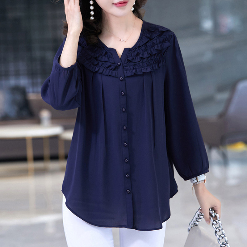 特大码加肥加大雪纺衫春装中年胖妈妈宽松遮肚子200斤洋气女上衣