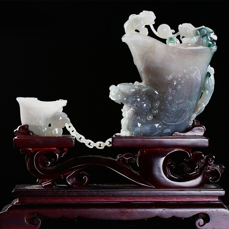 【直供】玉雕大师李光权作品《龙凤尊》冰糯种飘花摆件 2235.30g