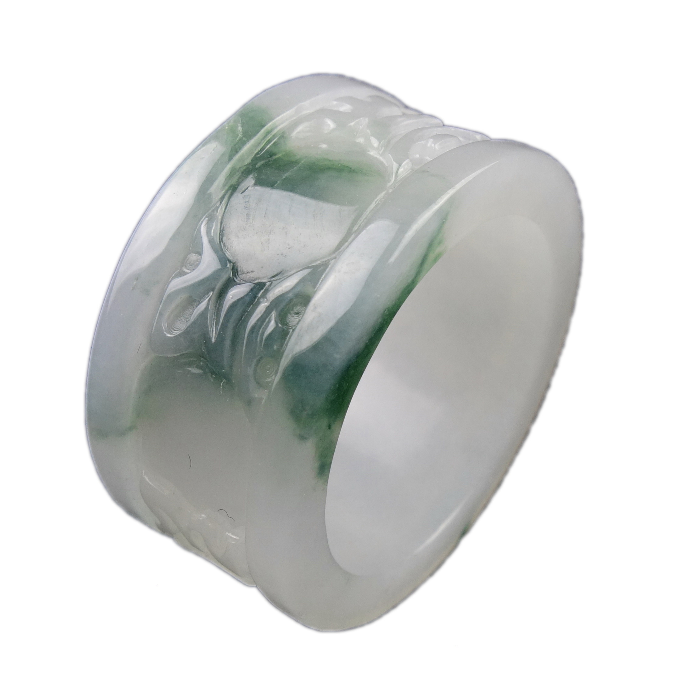 天然a货翡翠六字真言扳指13.78克 (内径22.7mm)