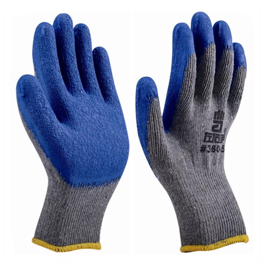 灰带胶左耐磨皱纹手套防水手套纱线防滑右手工作浸胶防护加厚劳保-mc