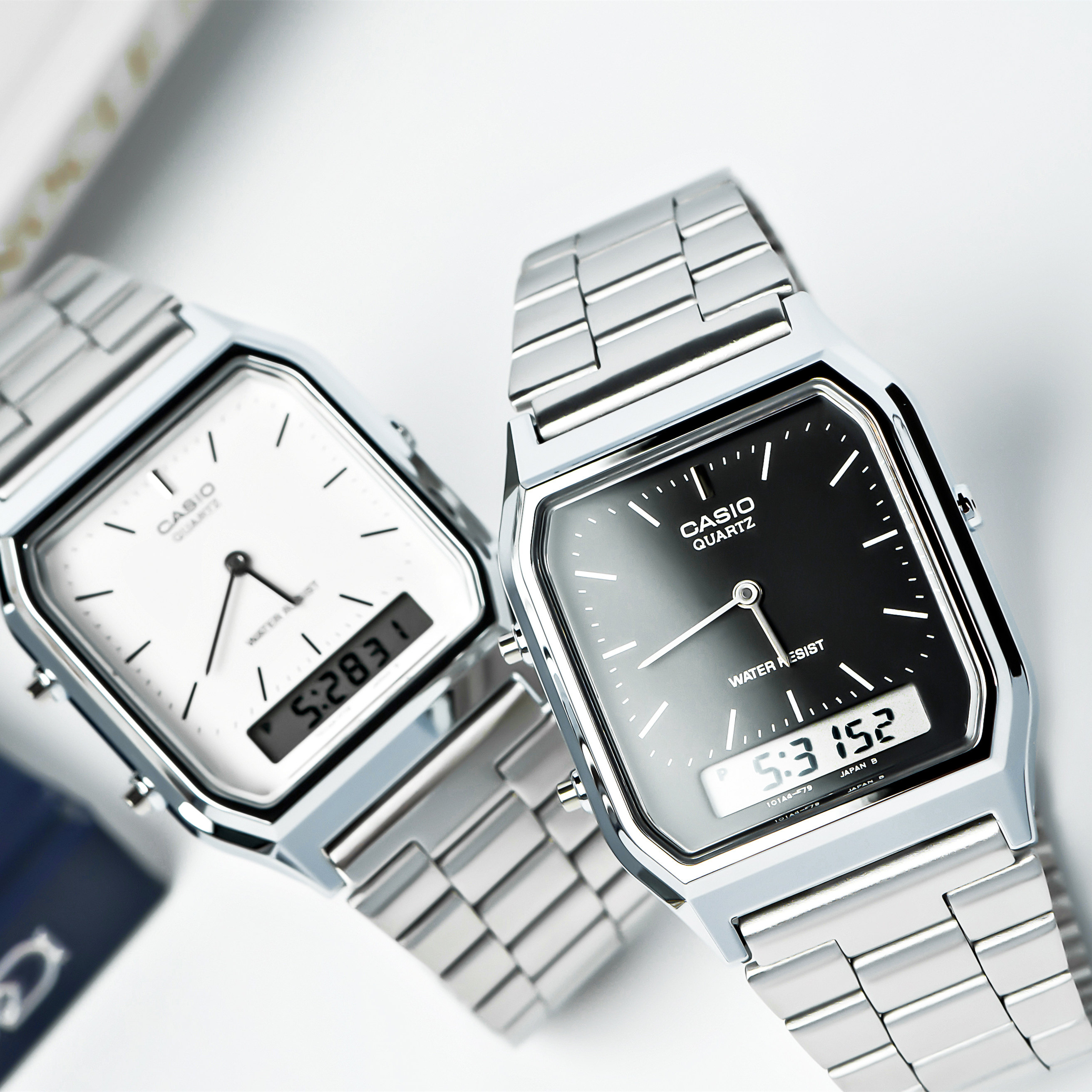 卡西欧电子表aq-230a-1d经典复古款双显钢带男女手表aq-230ga-9d