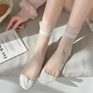 玻璃丝袜子女士春夏薄款甜美透明水晶丝网纱小单鞋凉鞋卡丝长筒袜