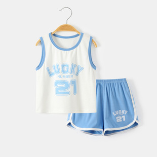 宝宝短袖短裤婴儿夏装小童衣服儿童背心套装运动篮球服男童夏季女