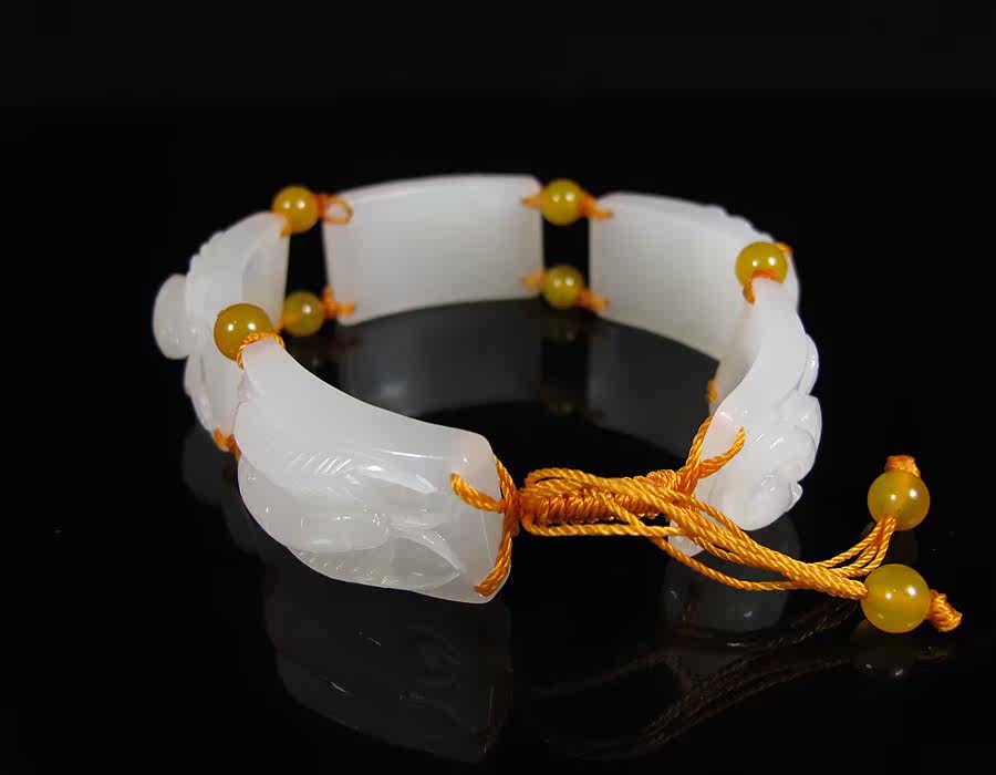 和田玉手链 和田玉羊脂玉五毒手链 64.2克