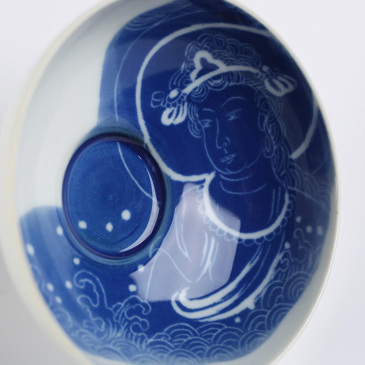 【溪川集】青花混水扒花佛像对杯