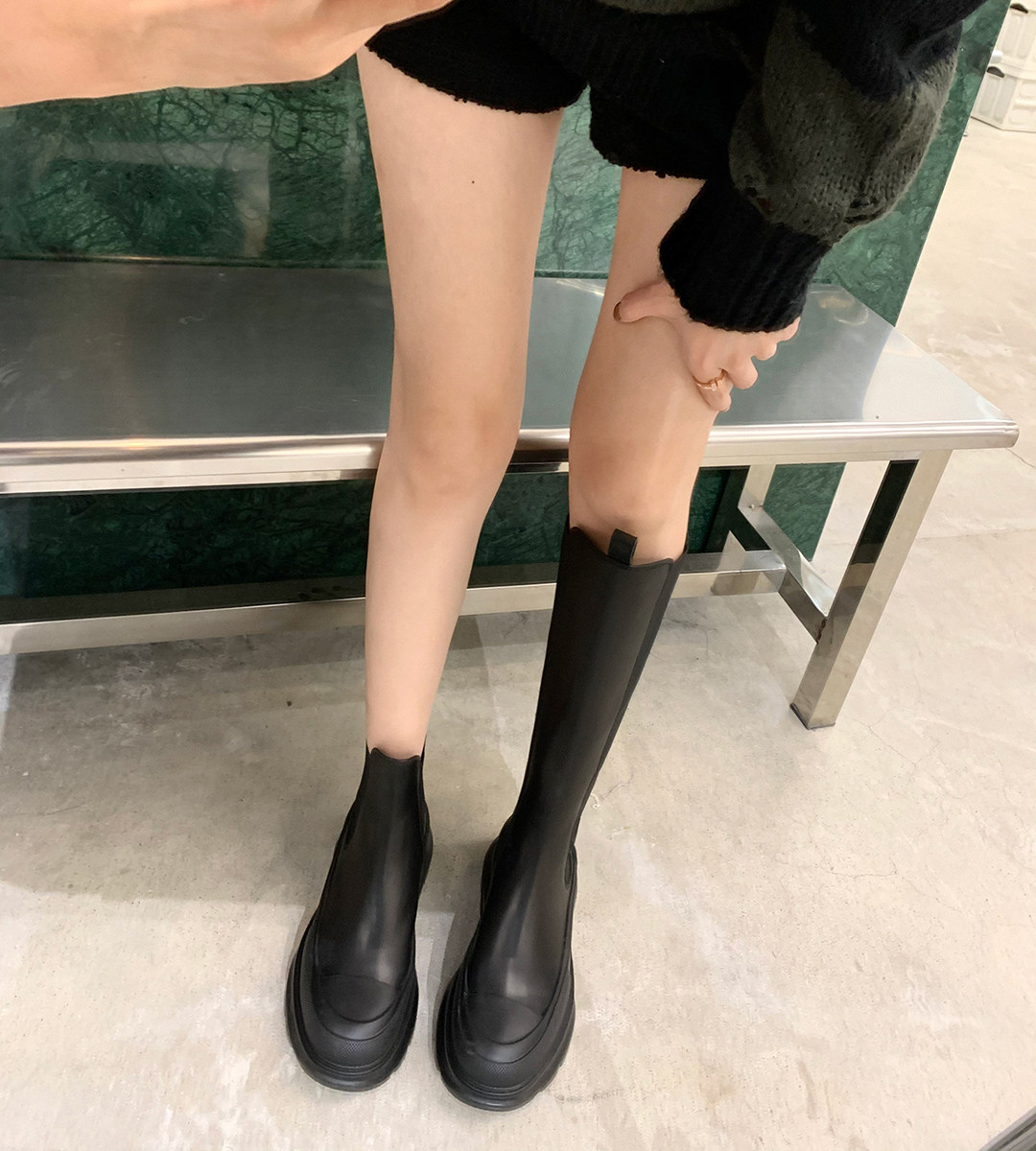 【sheii苏茵茵】c位女生~漫画腿真皮厚底增高切尔西中筒靴女短靴