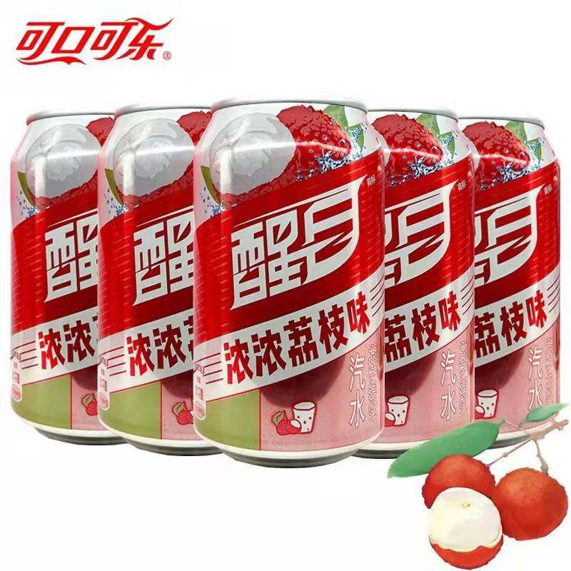 可口可乐出品醒目荔枝口味汽水易拉罐听装果味包装整箱中国330ml