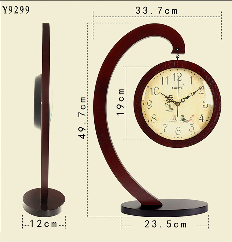 caravel木质座钟中式客厅风水摆件书房石英钟复古时钟摆件钟表