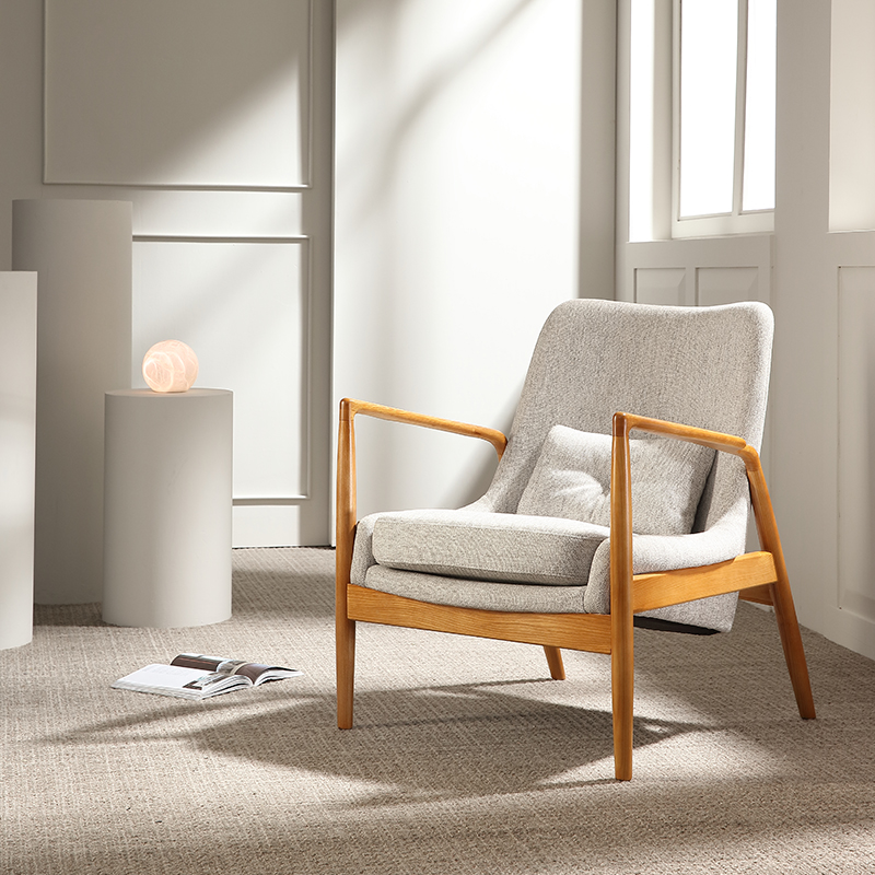 嘎吱沐木 中古风单人沙发椅 丹麦设计师家用复古实木扶手椅子整装