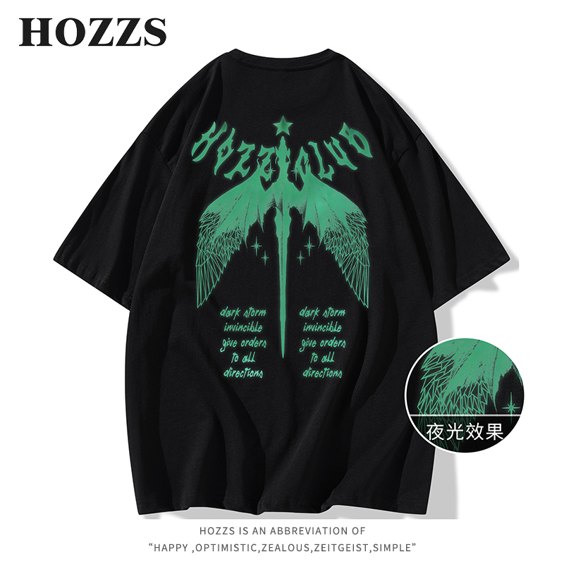 HOZZS/汉哲思俱乐部系列 字母图案印花圆领套头短袖T恤 男女同款