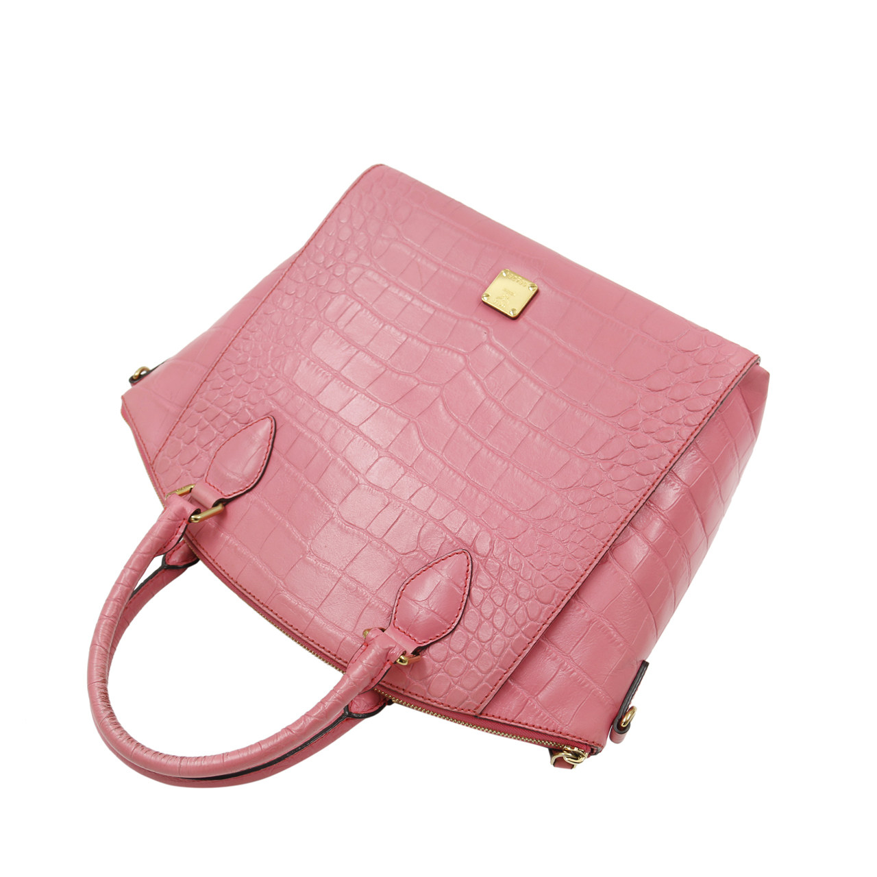 [8.5新]mcm 粉色 鳄鱼皮纹手袋 女 手提 单肩包