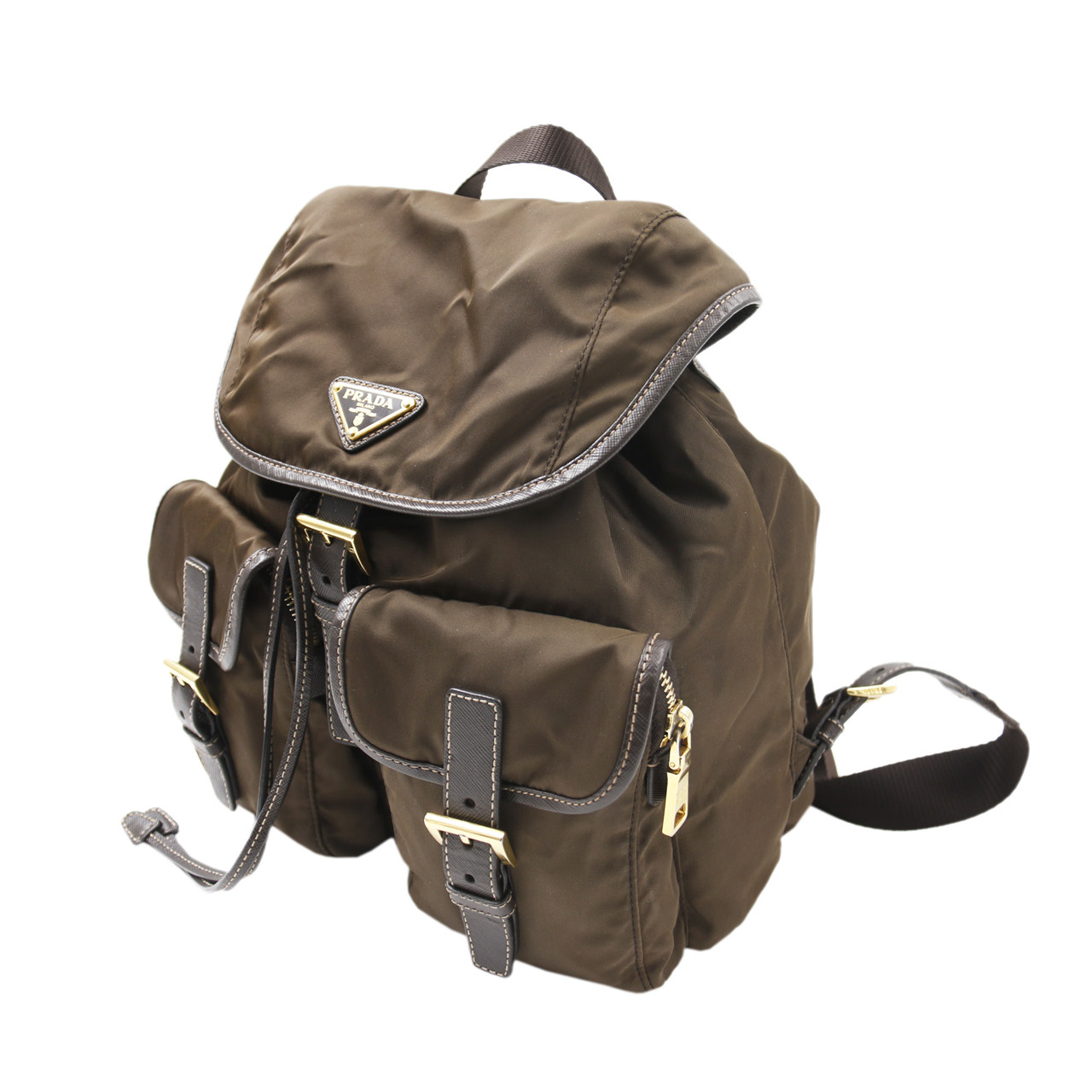 [9.0新]普拉达prada女士双肩包降落伞尼龙背包棕色
