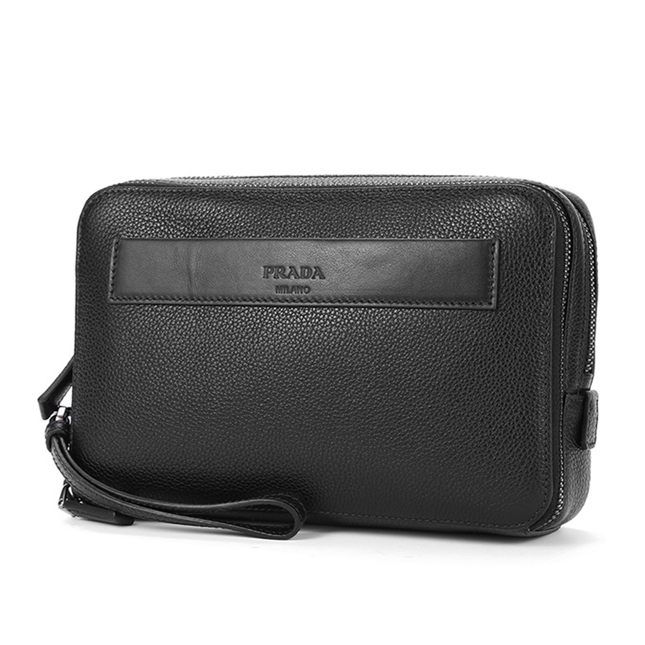[9.9新]普拉达prada男士手包双拉链黑色牛皮手拿包