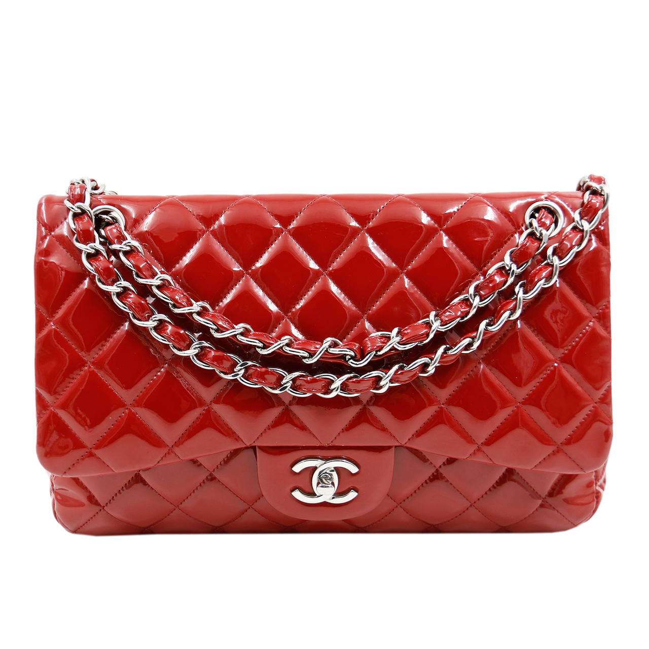 [9.0新]香奈儿chanel女士单肩包cf系列漆皮红色肩背包