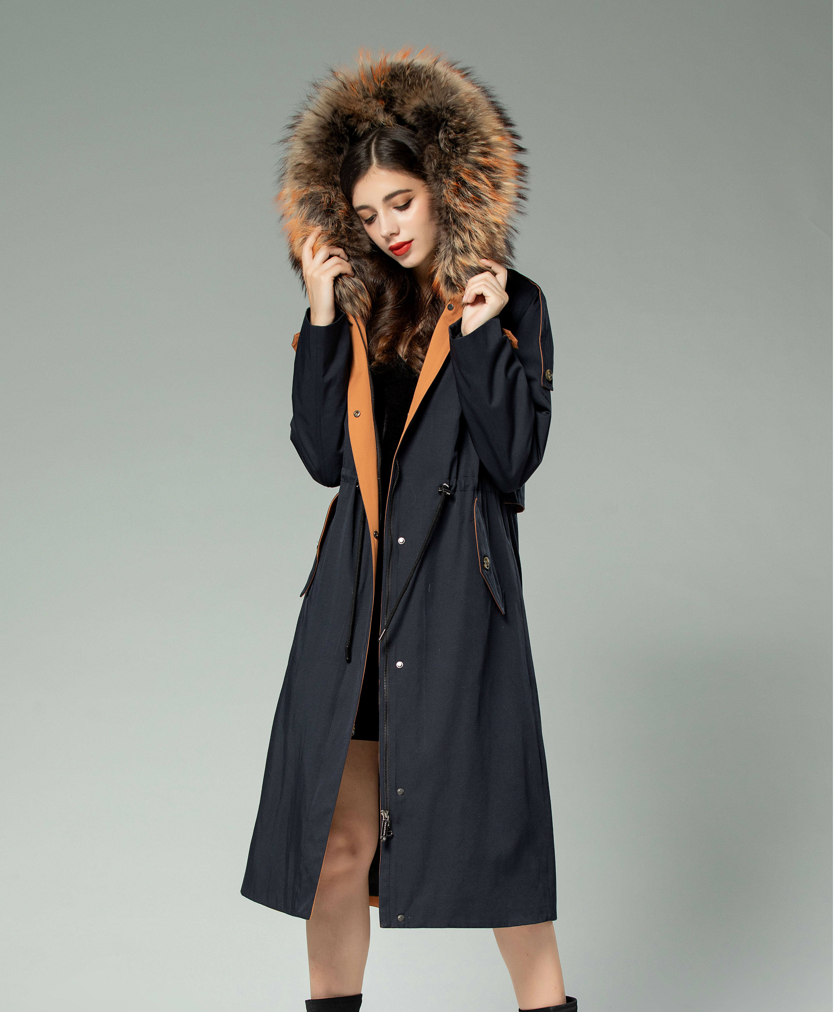 女装 派克服大衣女2020新款冬獭兔内胆中长款过膝皮草尼克服外套可