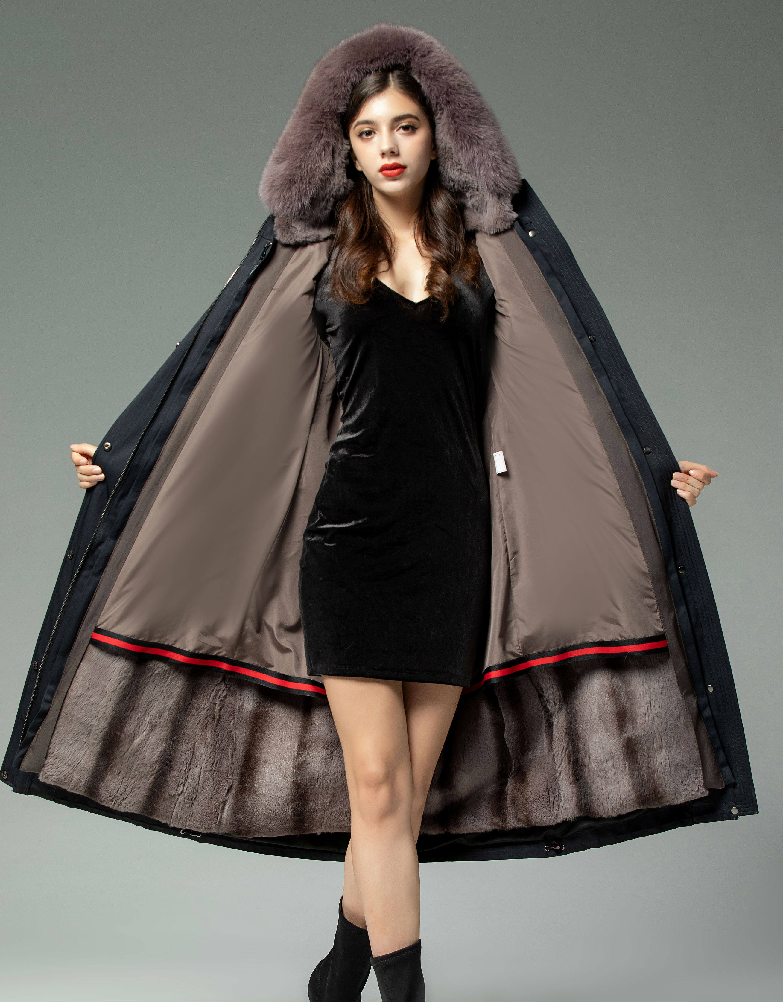 派克大衣女2022新款冬獭兔毛内胆可拆卸尼克服中长狐狸毛皮草外套